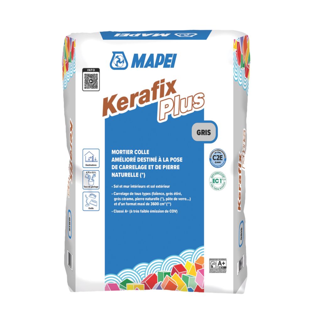 Mortier-colle pour carrelage mural et de sol Mapei Kerafix Plus 25kg
