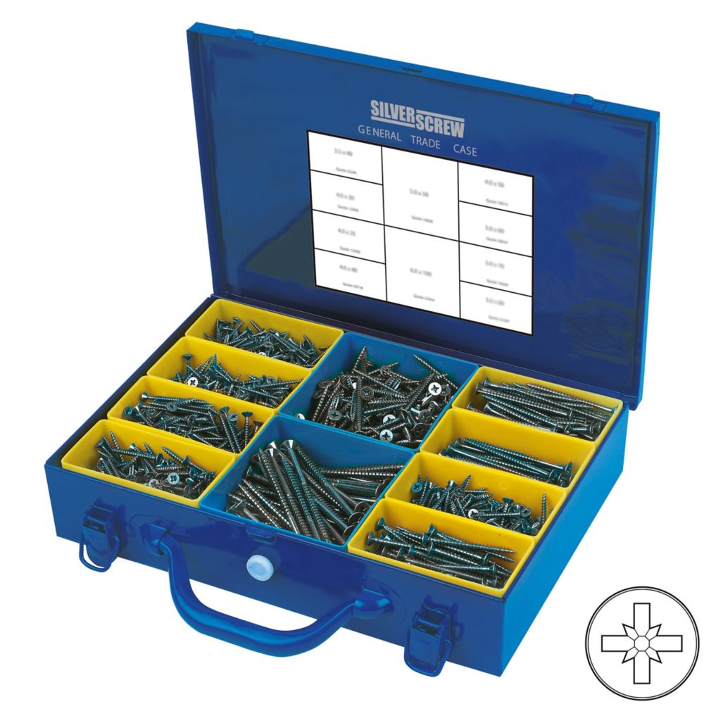 Mallette professionnelle générale de vis à bois à double tête fraisée PZ SilverScrew 1 400 pièces