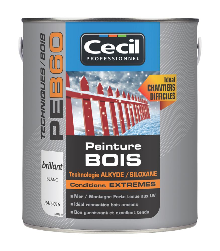 Peinture pour bois Cecil Professionnel blanc brillant 2,5L, Peinture bois