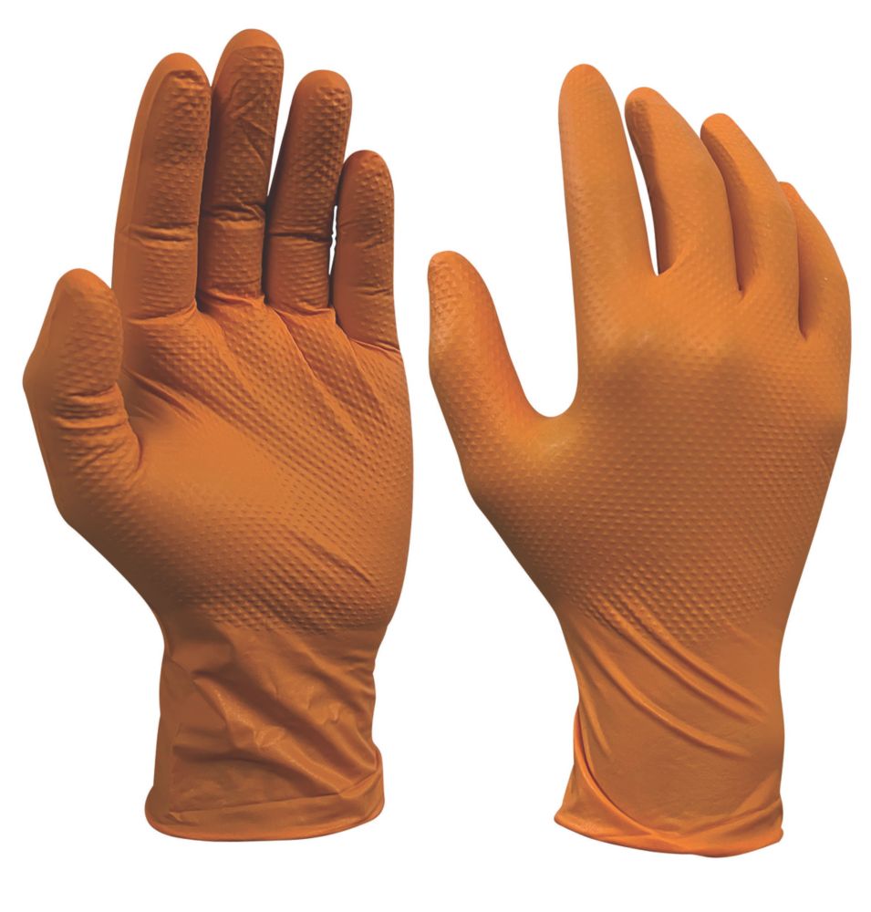 Lot de 50 gants jetables grip en nitrile Site orange – Taille L