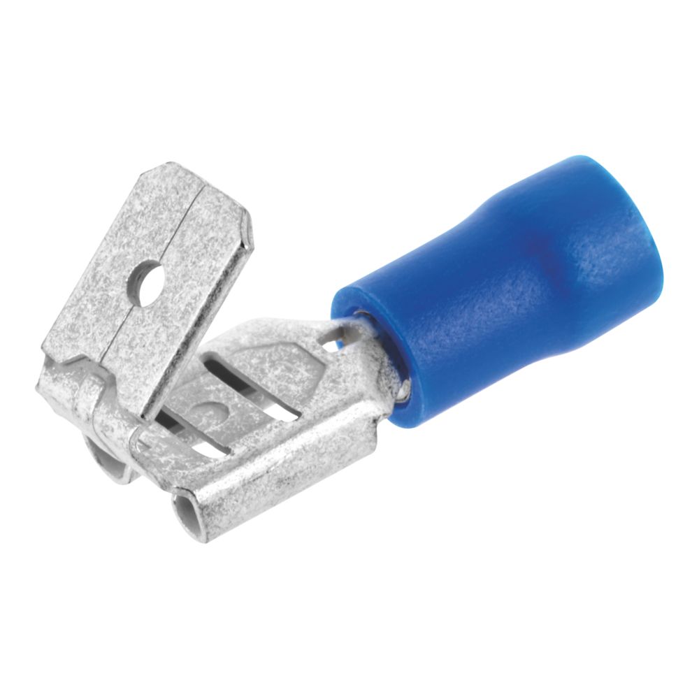 Fiches plates enfichables (F) bleues isolées 6,3mm Klauke avec dérivation, lot de 100