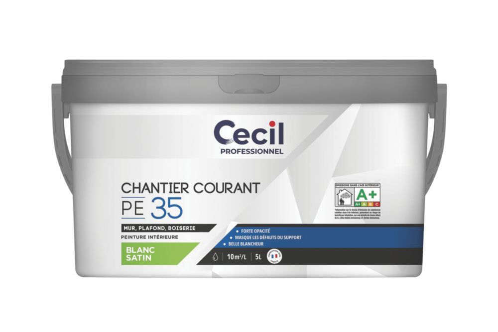 Peinture murale acrylique satinée blanche Cecil Professional 5L