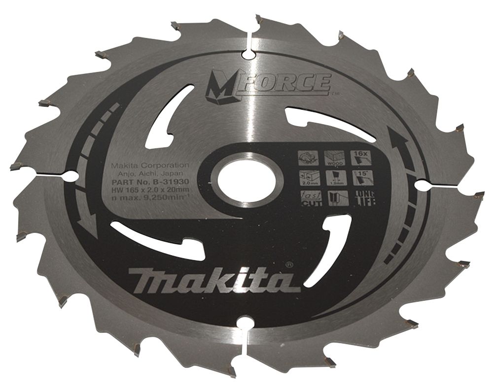 Lame de scie circulaire bois TCT 165 x 20mm 16 dents Makita