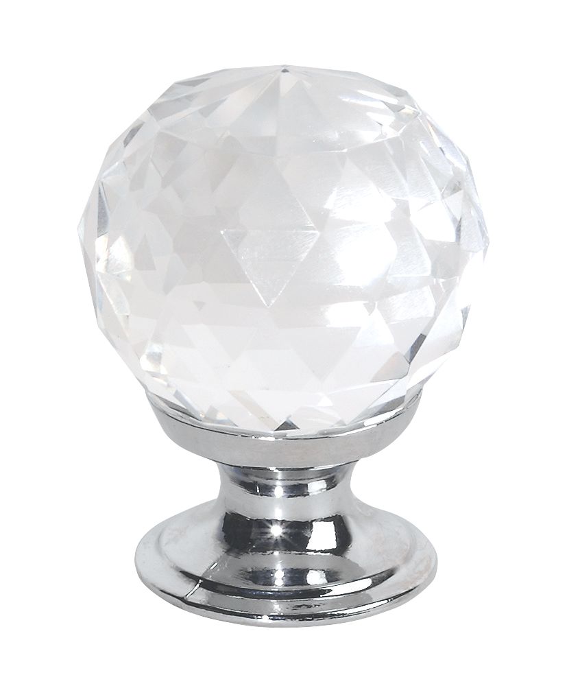 Lot de 2 poignées de meuble modernes en verre à facettes / chrome poli 30mm
