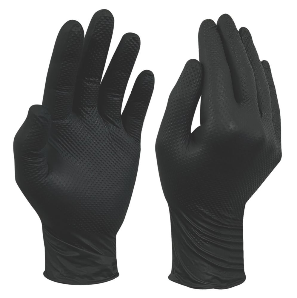 Lot de 50 gants jetables avec grip en nitrile Site noir – Taille L
