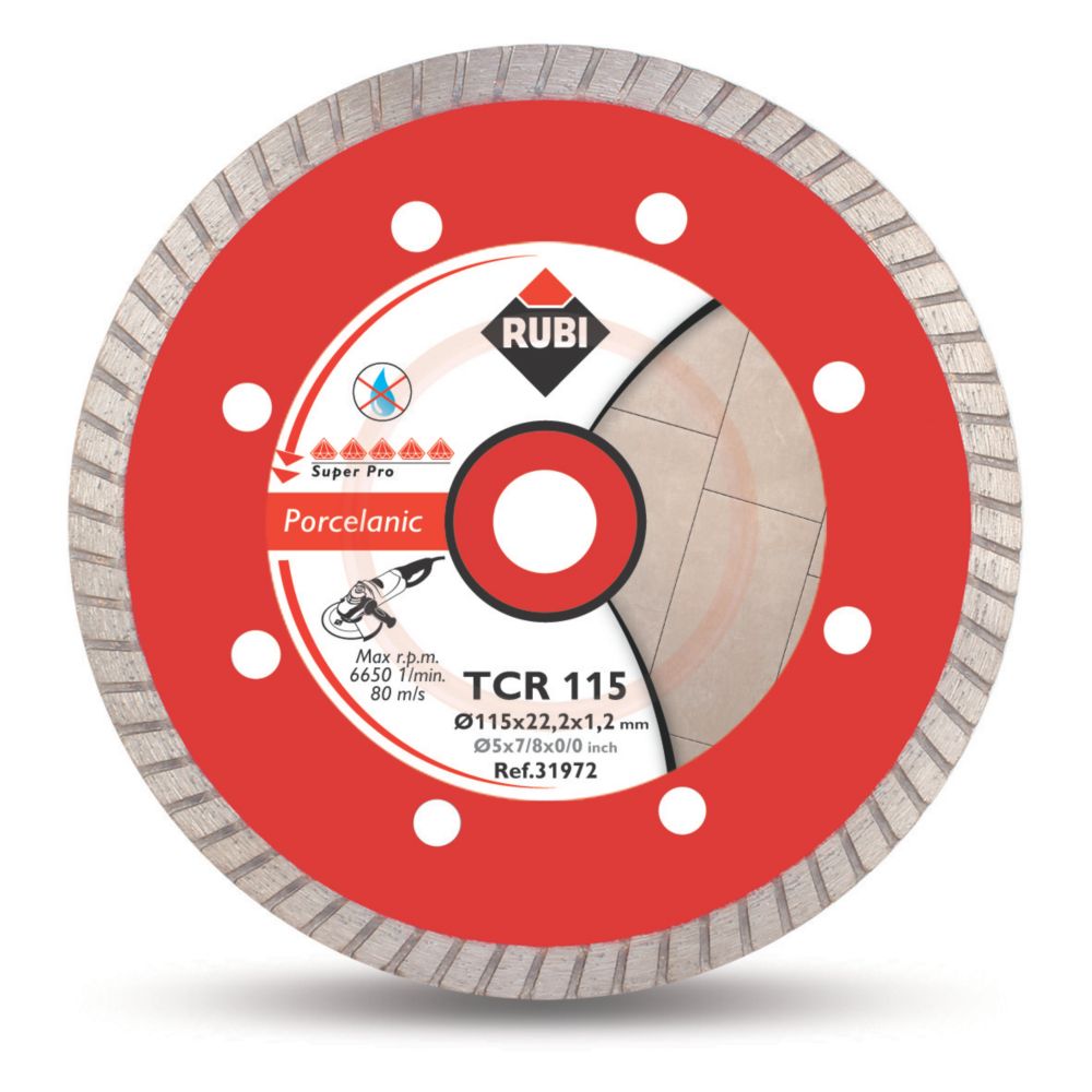 Disque diamant grès porcelaine turbo TCR 115 mm x 22,2mm Superpro Rubi