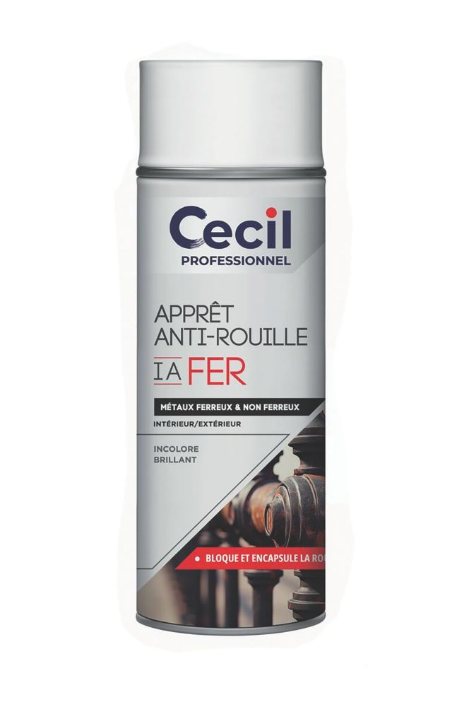 Apprêt métallique anti-rouille transparent brillant Cecil Professional 400ml