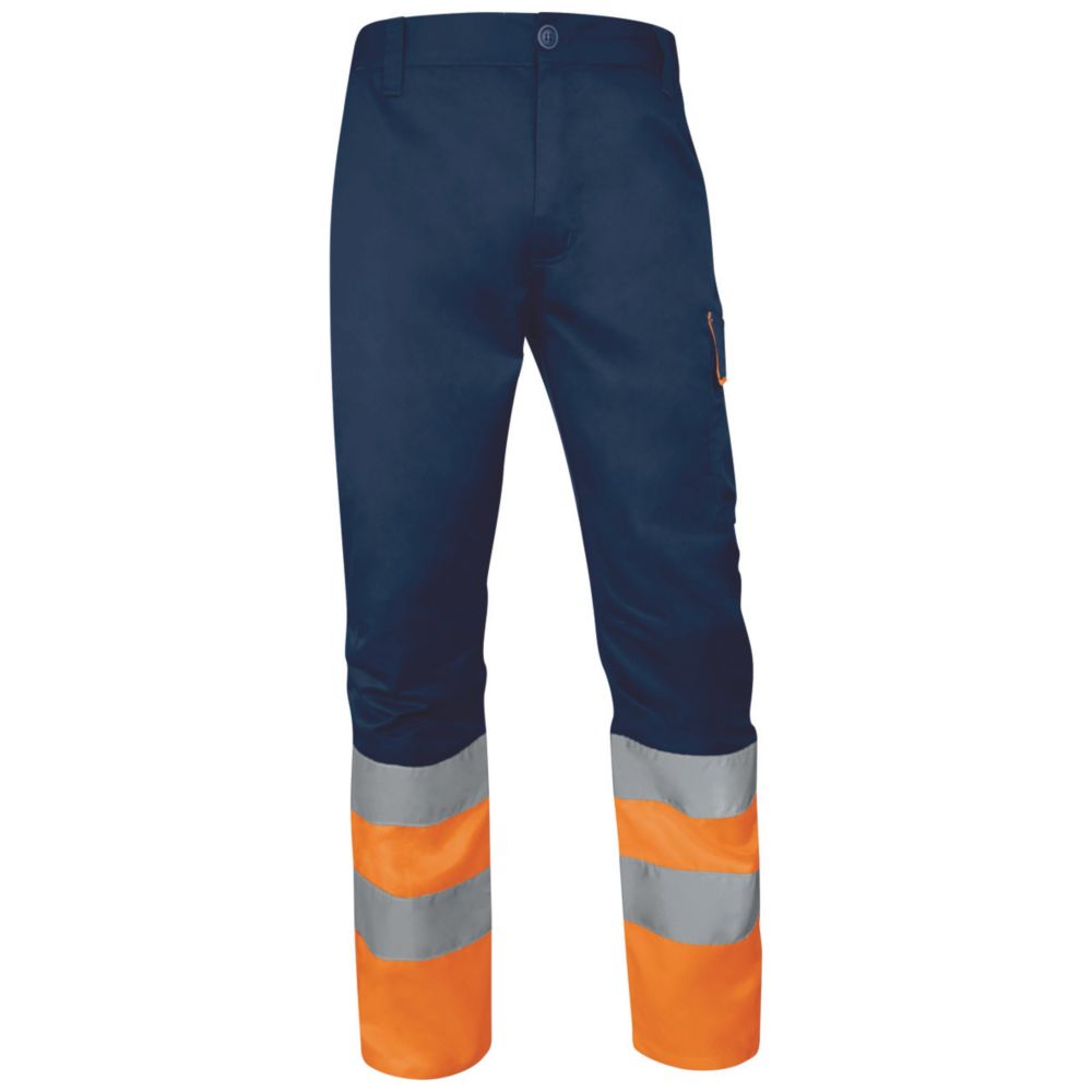 Surpantalon à taille élastique haute visibilité de classe 1 Delta Plus bleu marine/orange, taille S longueur 78cm