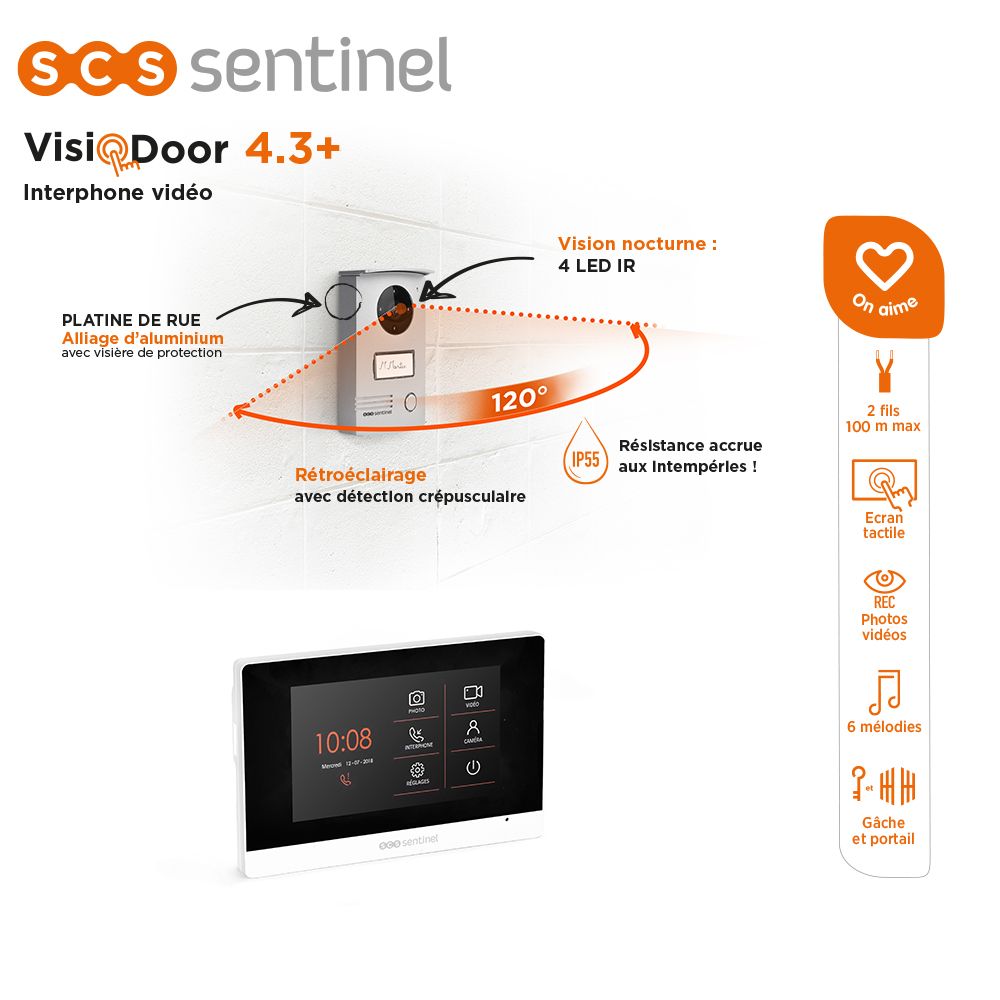 Interphone vidéo filaire SCS Sentinel écran 4,3 pouces blanc, Communication, sécurité et accès