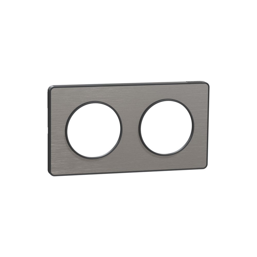 Plaque de finition 2 postes Odace Touch Aluminium brossé liseré anthracite Schneider