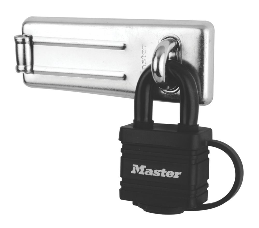 Moraillon et loquet Master Lock avec cadenas noir 110mm