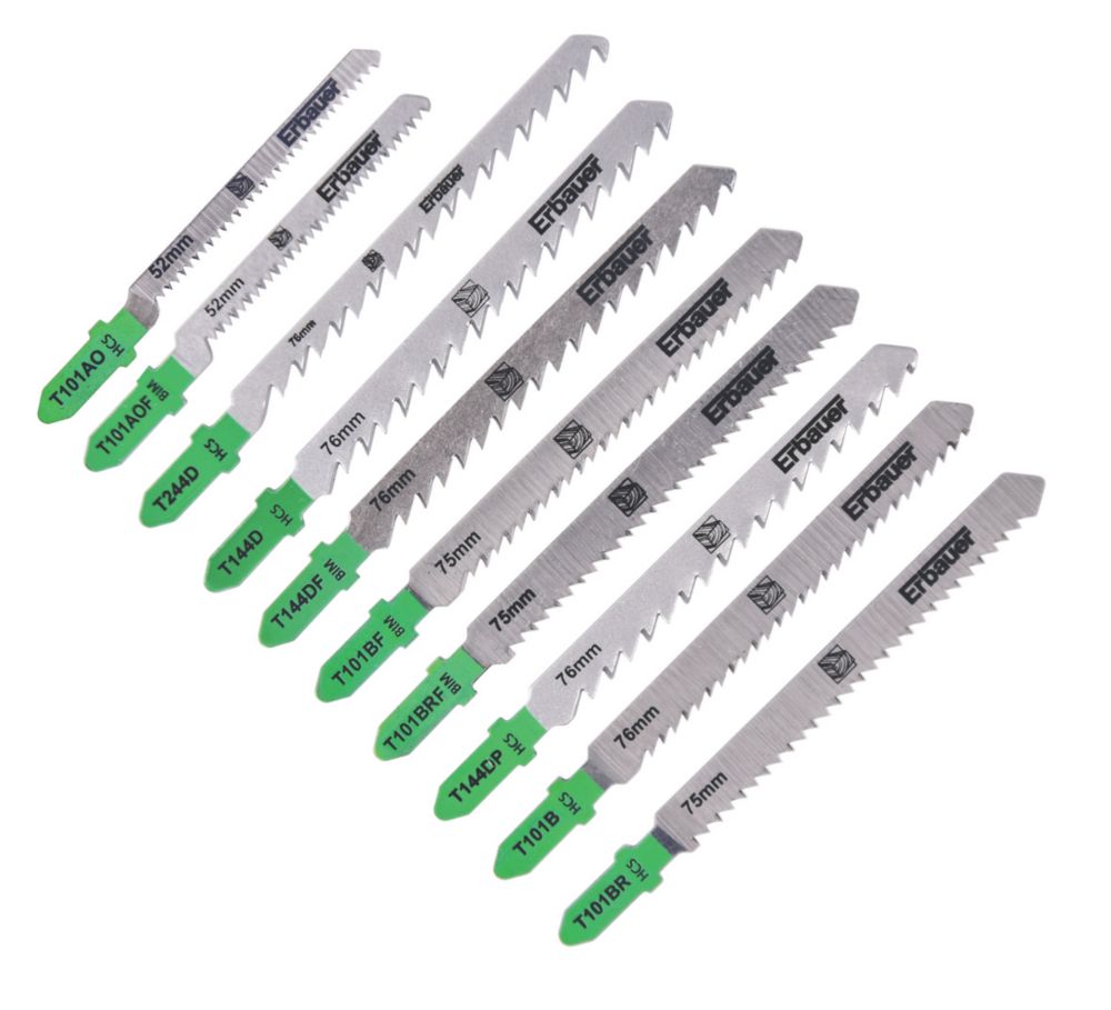 Lot de 10 lames pour scie sauteuse assorties bois Erbauer