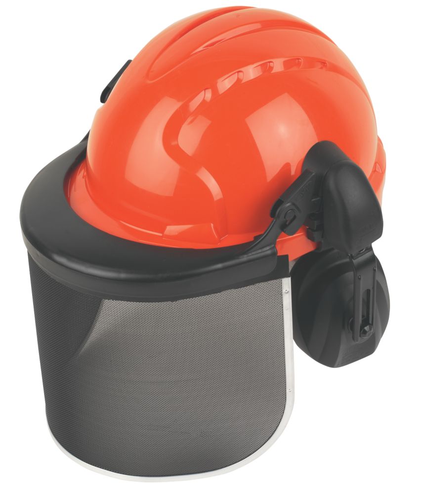 Casque forestier avec visière métallique