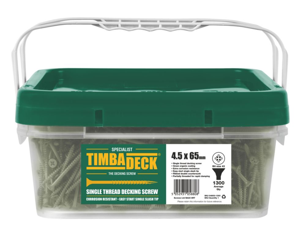 1 300 vis pour terrasses à double tête fraisée en acier au carbone Timbadeck 4,5 x 65mm