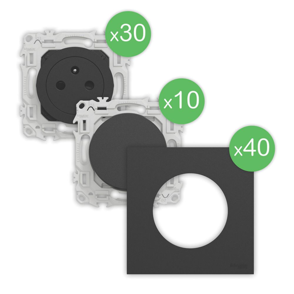 Pack Probox 80 pièces (30 + 10 + 40) Schneider Electric Odace noir