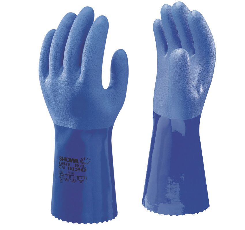 Gants de protection chimique à manches longues Showa 660 bleus taille XL