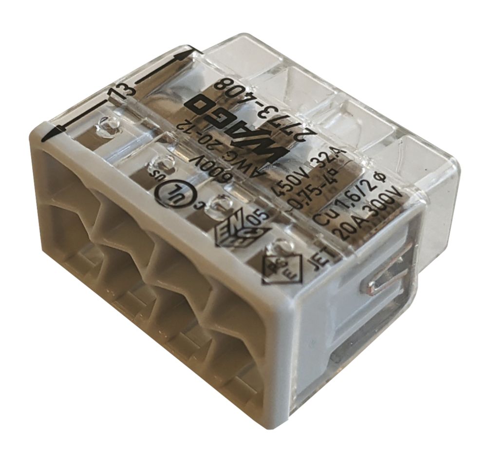 Connecteur WAGO à insertion - 2C/20-12 AWG - 20 A - Blanc - Boîte de 120