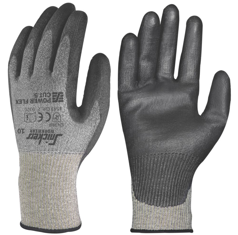 Gants de travail anti-coupure Snickers Power Flex gris/noirs taille L
