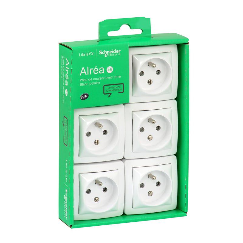 Prise terre blanc Schneider Alrea lot de 5