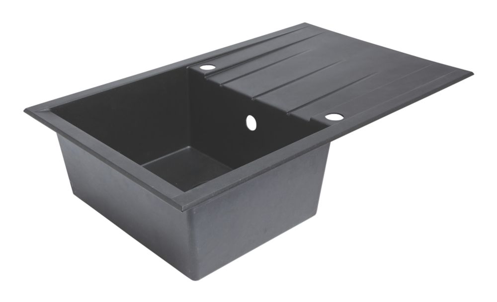 Évier et égouttoir de cuisine en plastique et résine 1 bac réversible noir 800 x 500mm