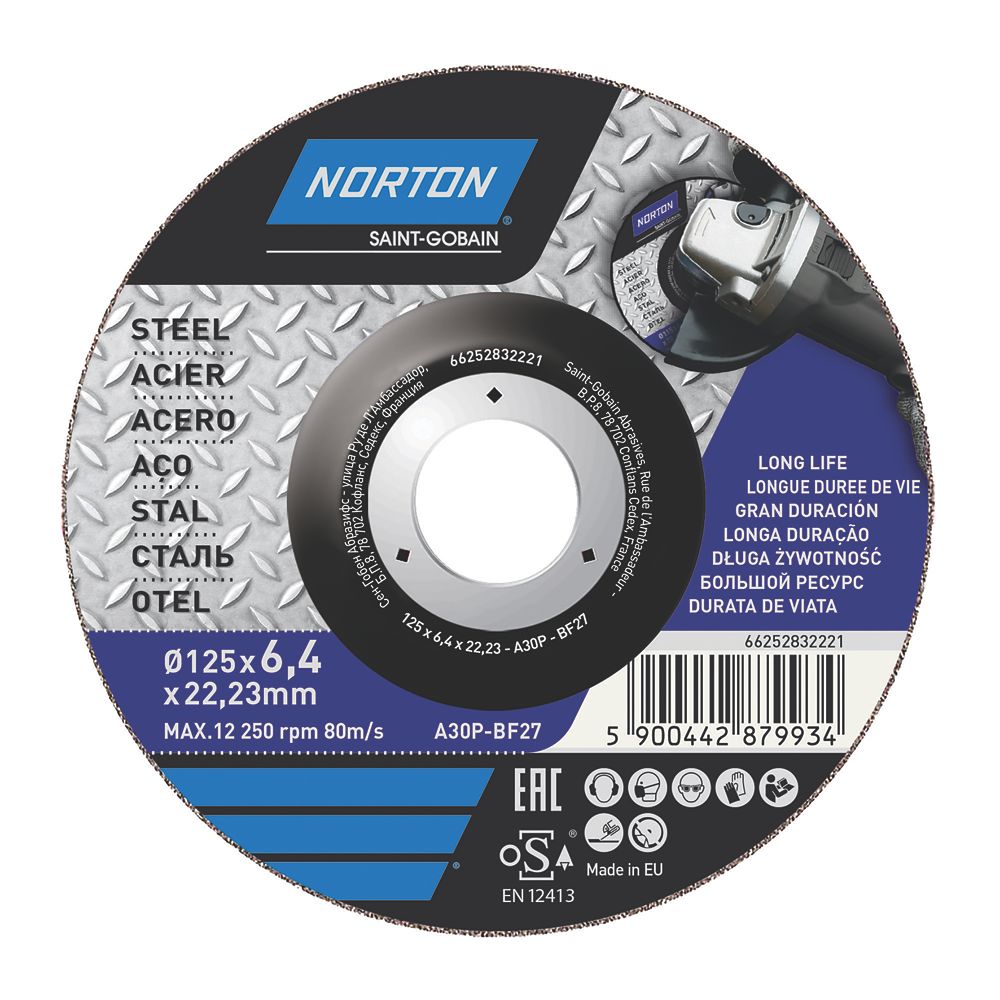 Disque à meuler pour métal 125 mm x 6 x 22,2 mm Norton