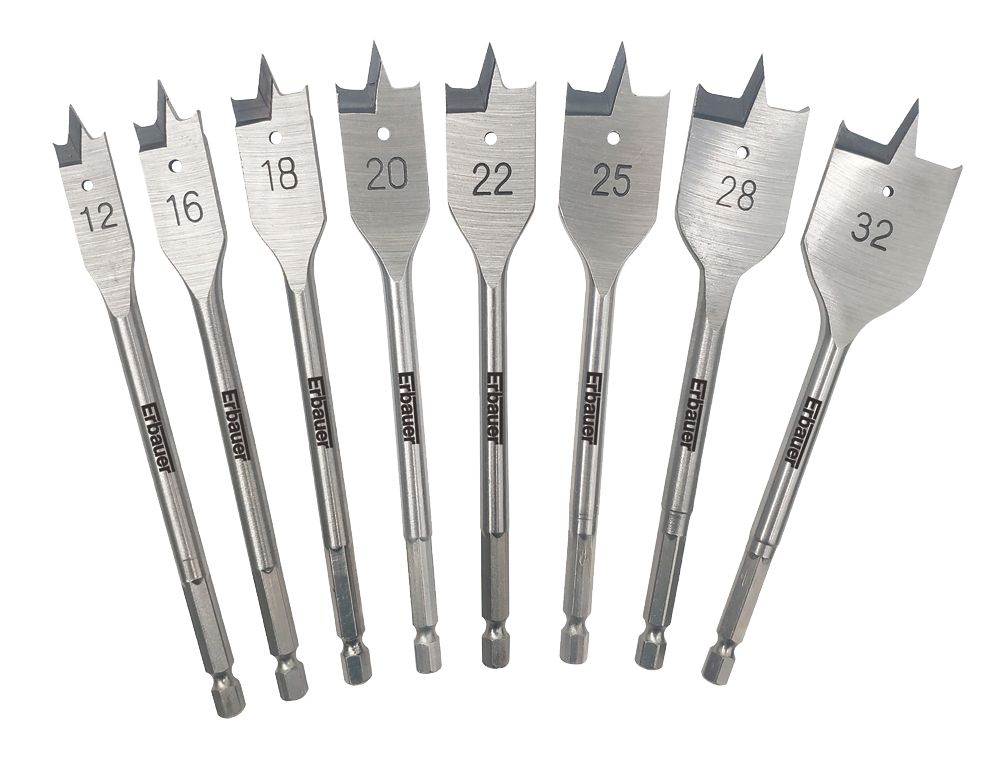 Coffret de 8 mèches à bois plates Erbauer