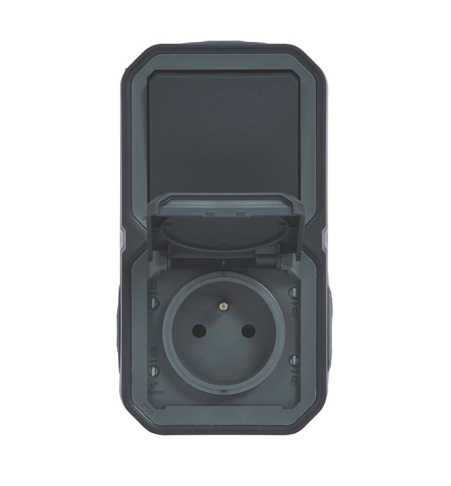 Prise terre et interrupteur va-et-vient 2 postes étanche pose verticale complet anthracite Legrand Plexo