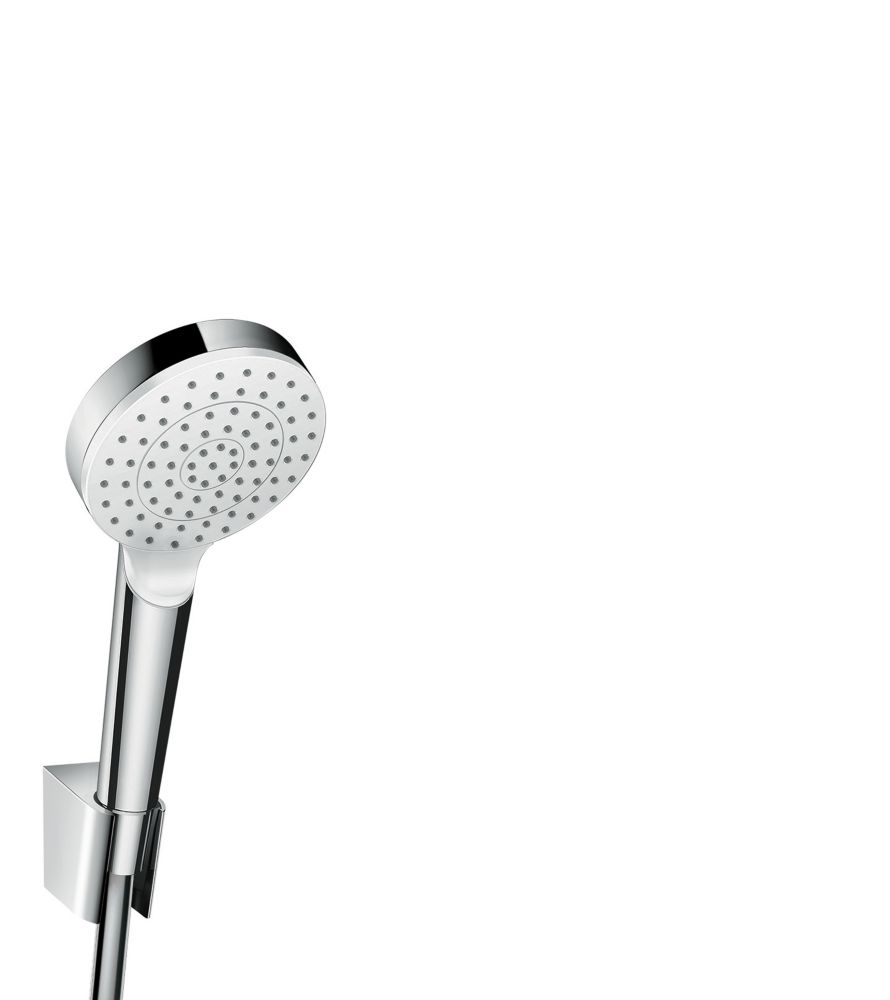 Ensemble de support de douchette Hansgrohe Crometta au design contemporain  blanc/chromé, Hydrothérapie & Robinetterie