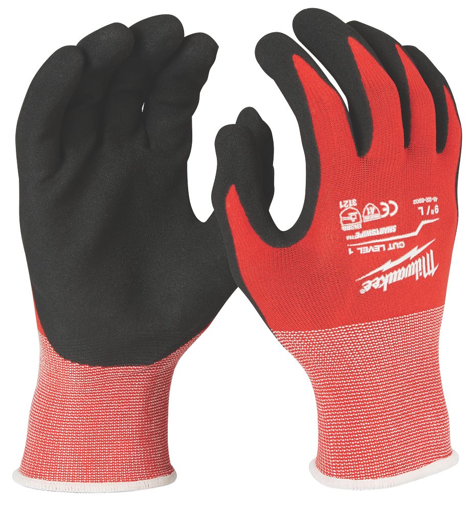 Gants de travail anti-coupure Milwaukee Cut Level 1/A rouges, taille L