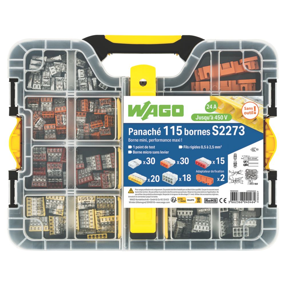 Coffret contenant une sélection de bornes à poussoir Wago L-BOXX Mini 2773, lot de 115