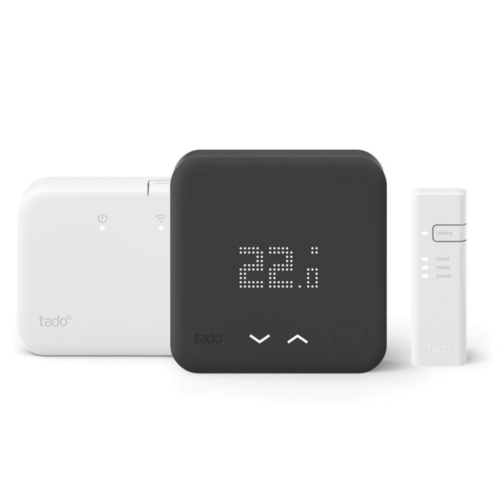 Kit de démarrage de thermostat à eau chaude et chauffage sans fil Tado V3+  avec 2 têtes, blanc, Smart Home