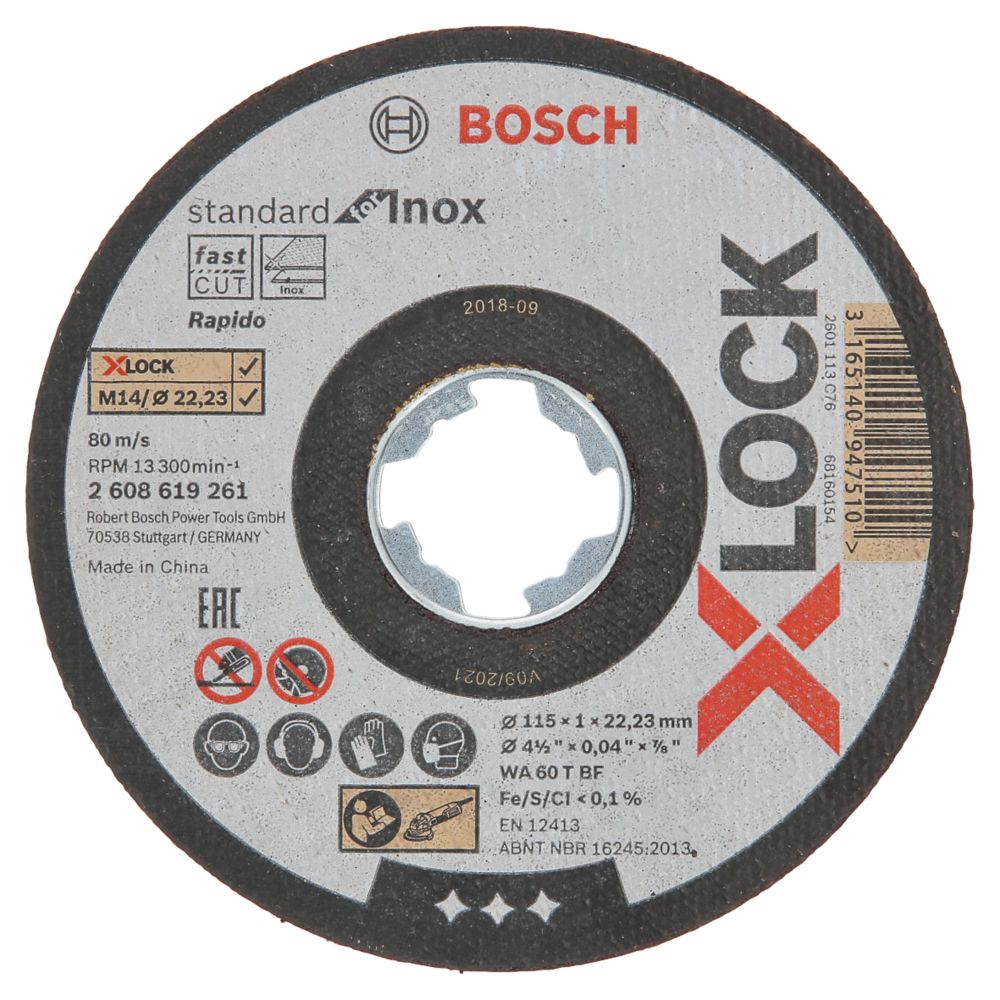 Lot de 10 disques à tronçonner inox 115 mm x 1mm X-Lock Bosch