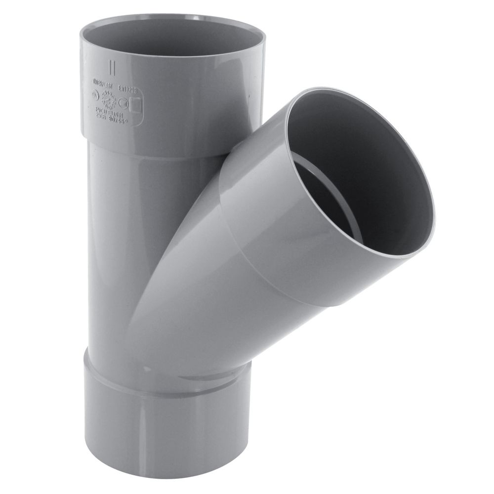 Culotte PVC NF femelle à 45° 80mm à coller gris Fitt