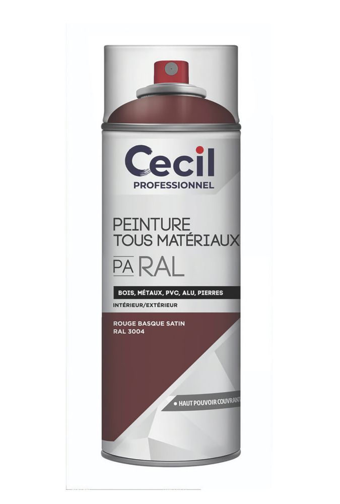 Peinture imperméable multisupports en aérosol Cecil Professional 400ml rouge basque satin