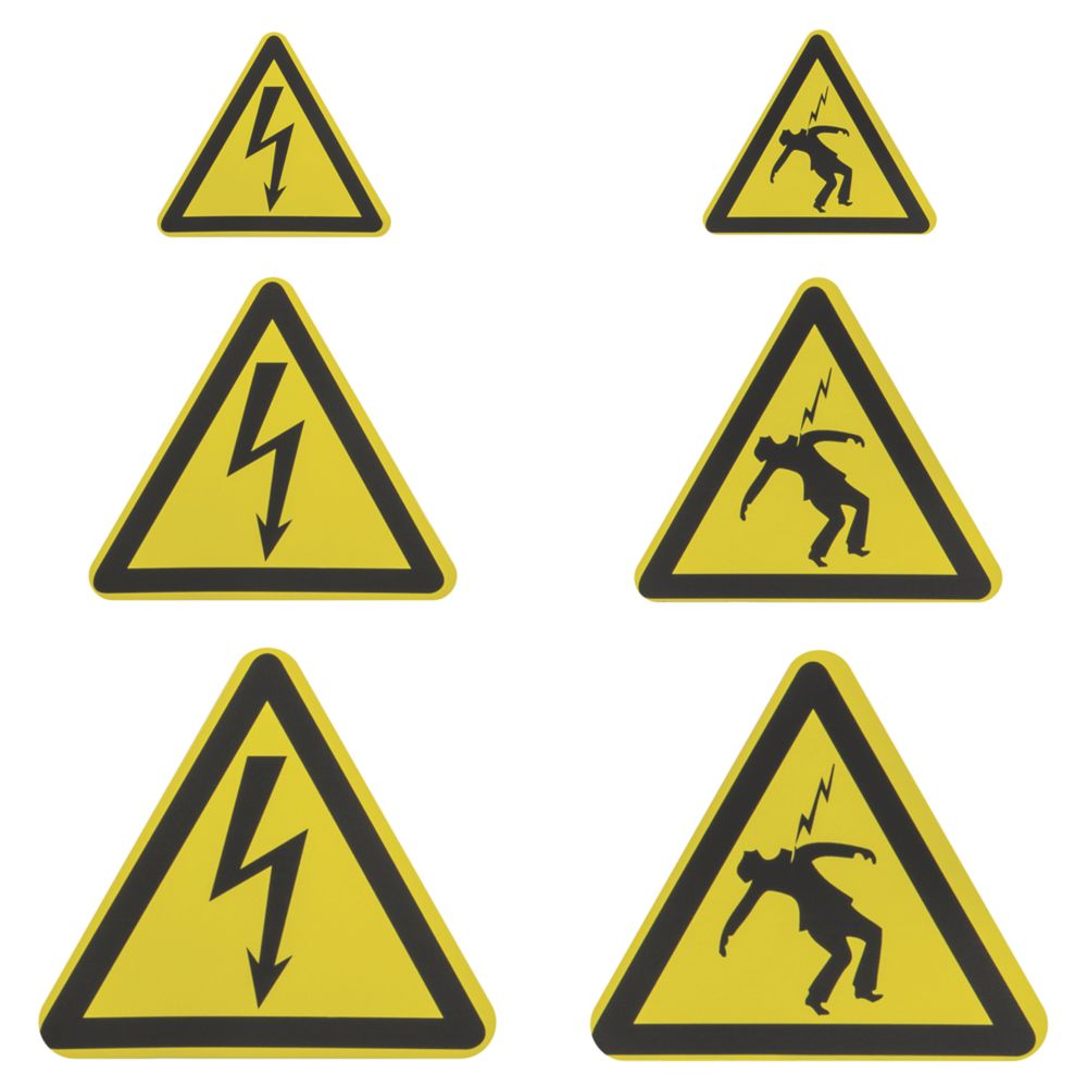 Lot de 20 panneaux de danger électrique jaunes Klauke, 50/80/100mm