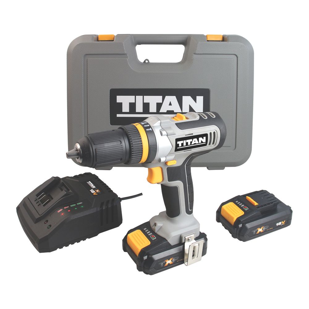 Perceuse visseuse à percussion sans fil Titan TTI884COM 18V 2x2,0Ah Li-Ion  TXP, Perceuse visseuse à percussion