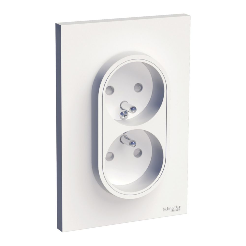 Double prise terre 1 poste Odace blanc Schneider