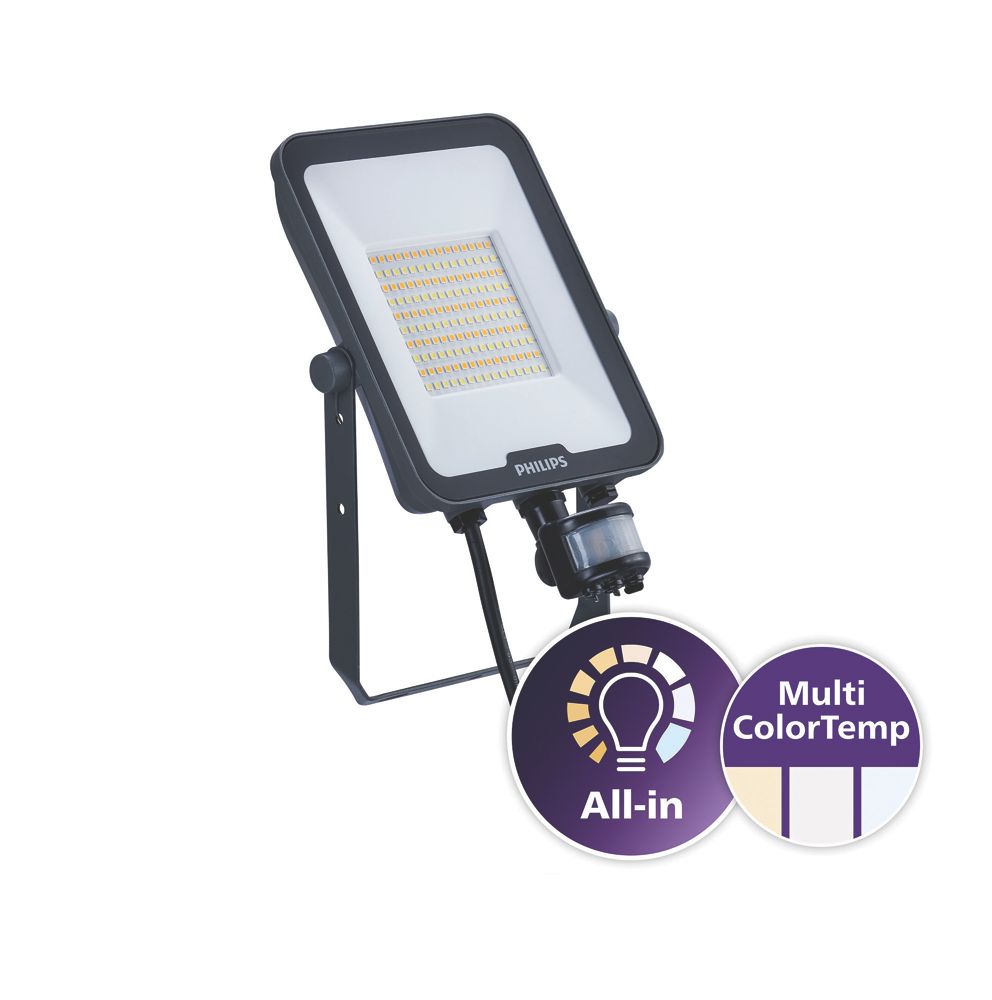 Projecteur LED intérieur et extérieur noir Philips avec détecteur IP65 6000lm