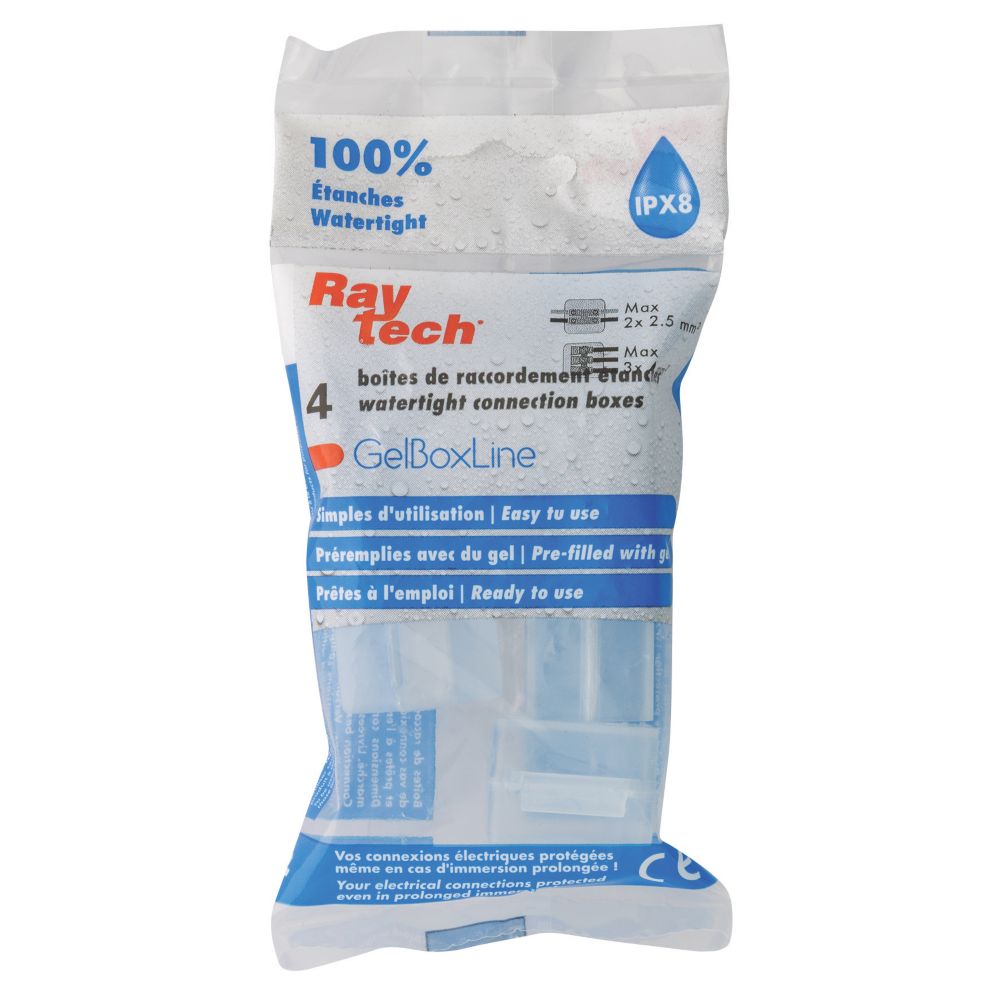 Mini Boîte de dérivation à gel IPX8 à 4 entrées Raytech, transparente, lot de 4