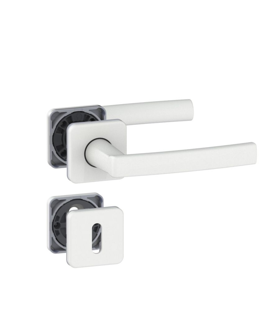 Paire de poignées de porte sur rosace trou Serrure Vachette KOYA,  blanc