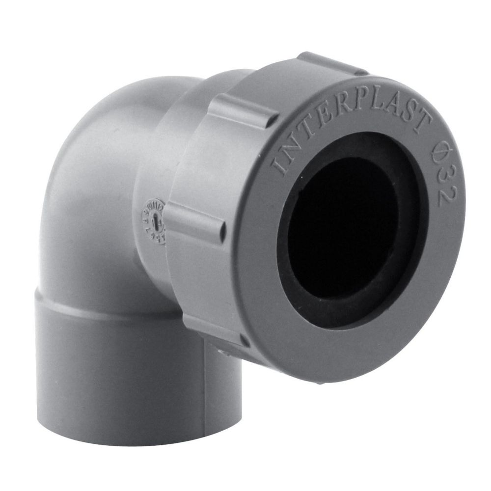 Coude PVC NF femelle à 87° 32mm à coller gris Fitt