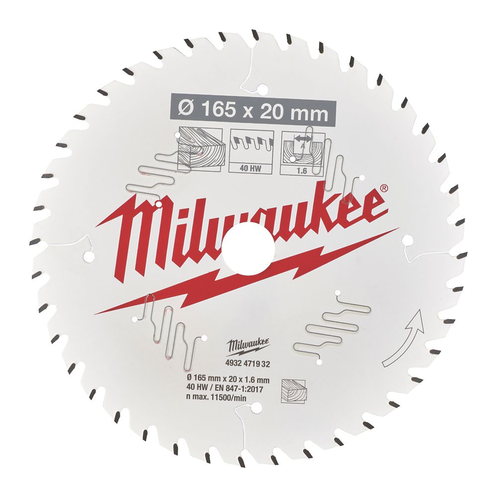  Lame de scie circulaire pour bois Milwaukee 165mm x 20mm 40T 