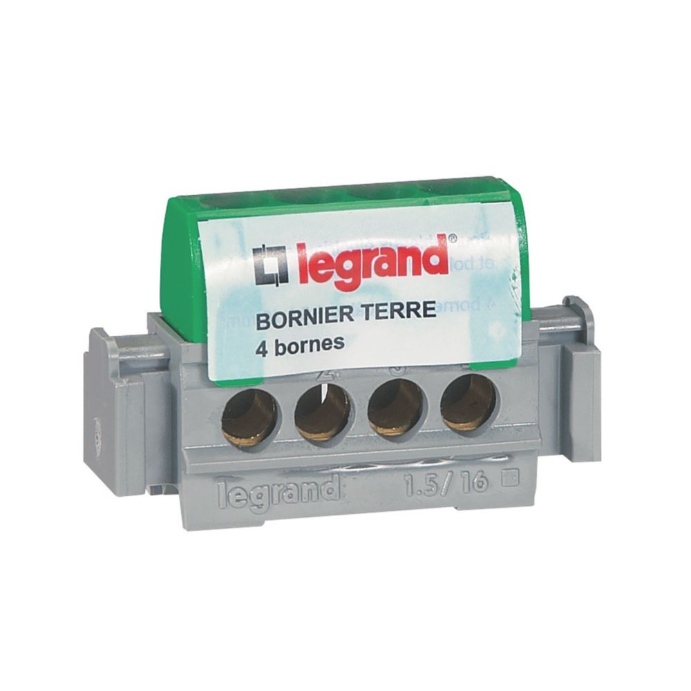 Bornier de mise à la terre à 4 bornes Legrand 76A 1+N 1 pièce