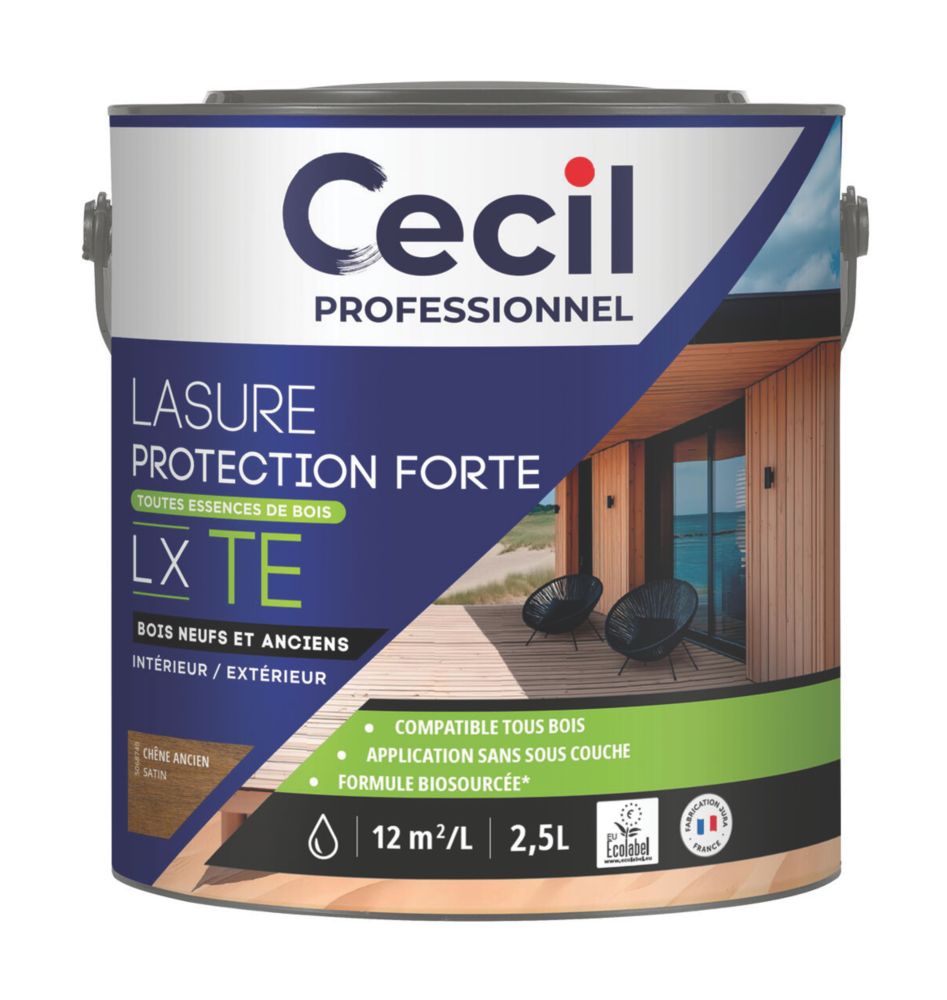 Lasure pour bois intérieur et extérieur à base d'acrylique chêne ancien satiné 2,5L Cecil Professionnel
