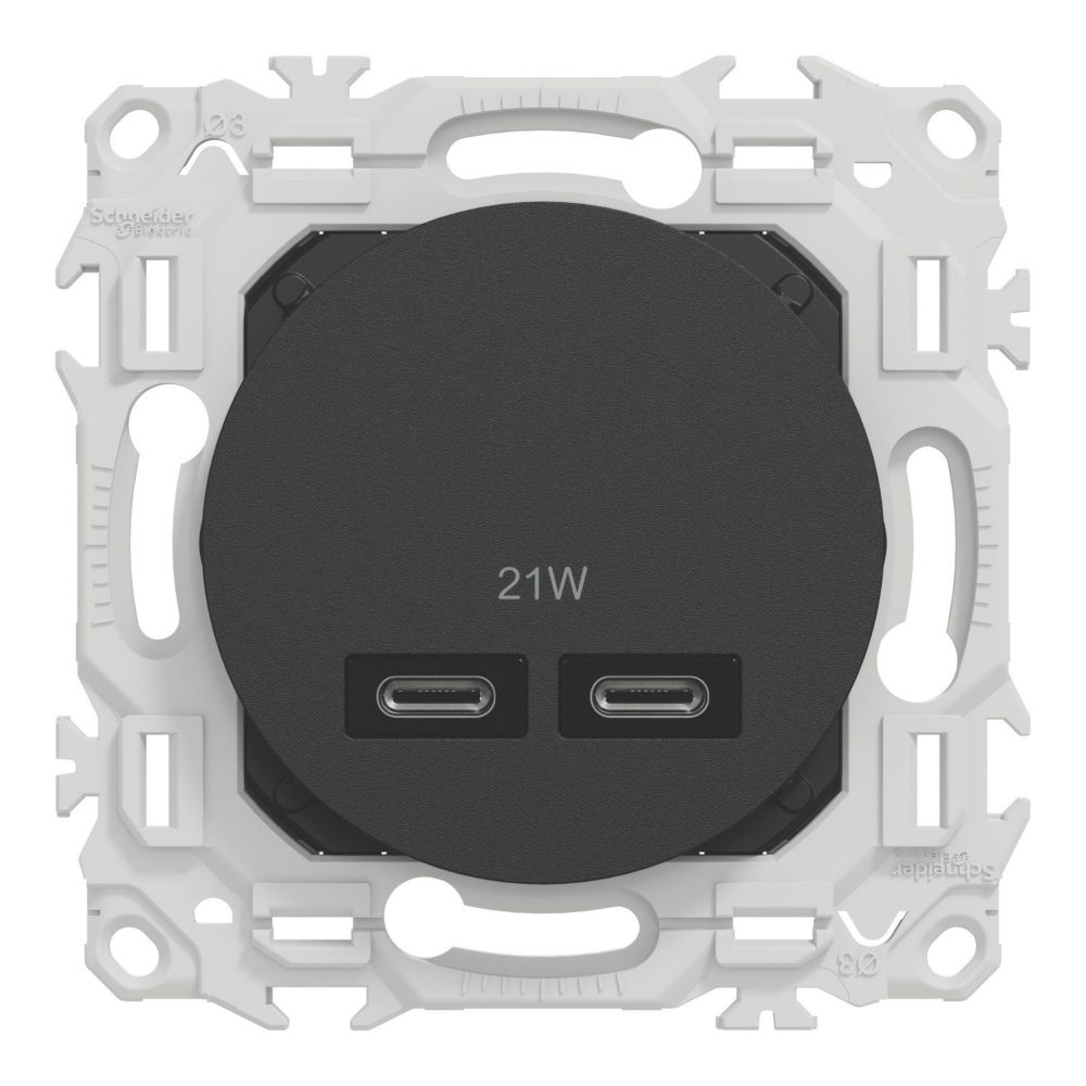 Double chargeur USB C 1 poste Schneider Electric Odace noir