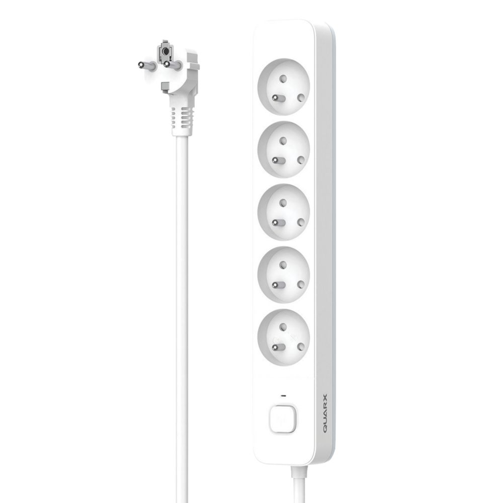 Rallonge blanche de 3m avec commutateur 16A 5 modules Quarx