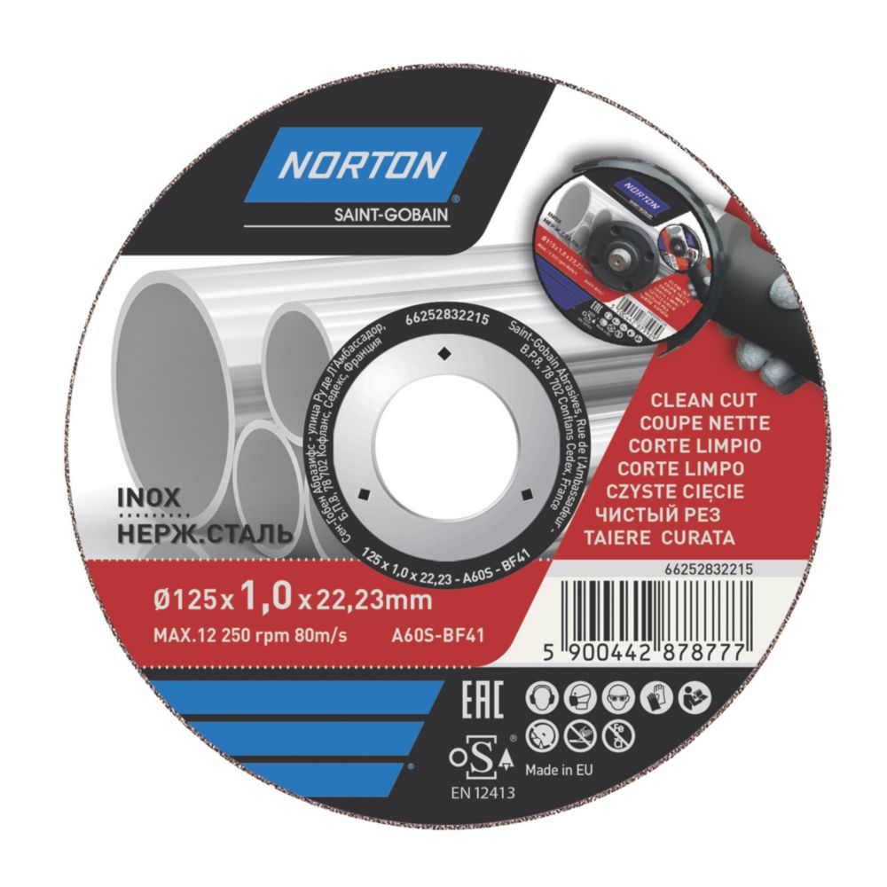 Disque à tronçonner métal/inox 125 mm x 1 x 22,2 mm Norton