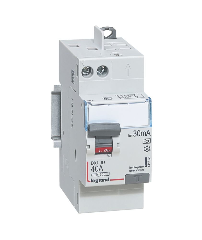 Interrupteur différentiel bipolaire à bornes à vis et bornes automatiques courbe A Legrand DX3 40A 30mA 
