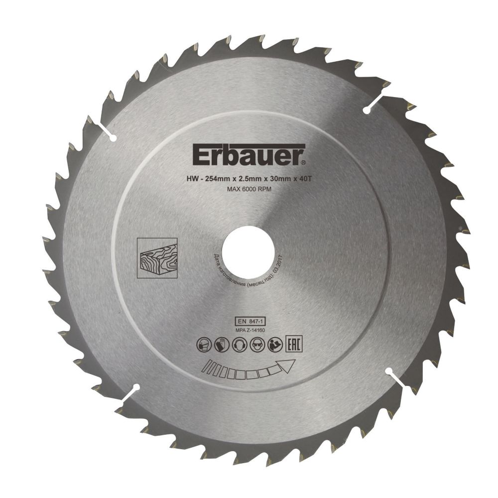 Lame de scie circulaire TCT 254 x 30mm 40 dents Erbauer