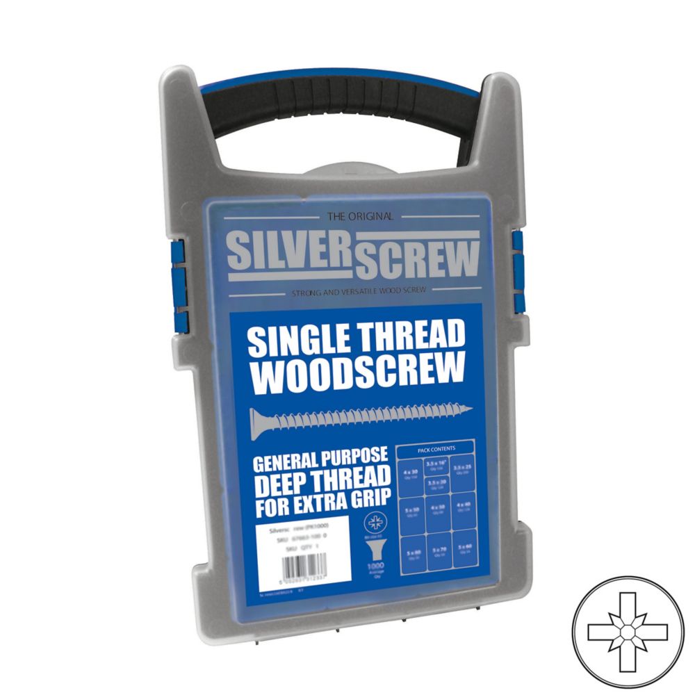 Mallette à poignée de vis à bois à double tête fraisée PZ SilverScrew 1 000 pièces